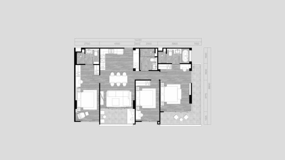 Планировка кондомониума 3 спальни в ЖК THE OZONE OASIS CONDOMINIUM PHASE II № 11014 (2D)